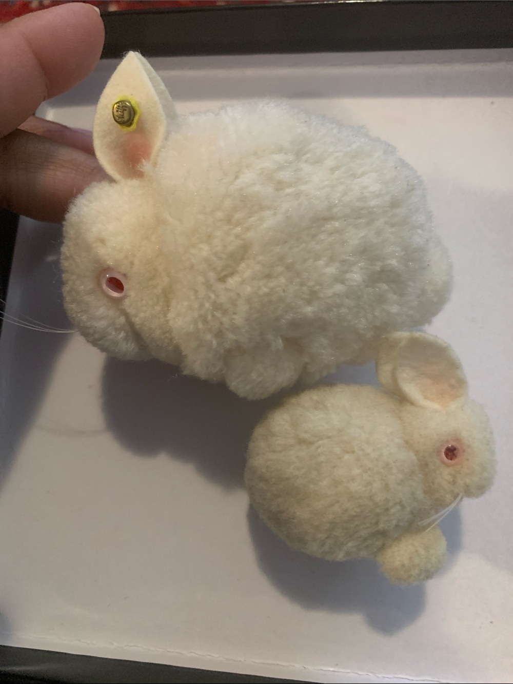 Vintage Steiff Woolen Plush Bunny Toy set - White
